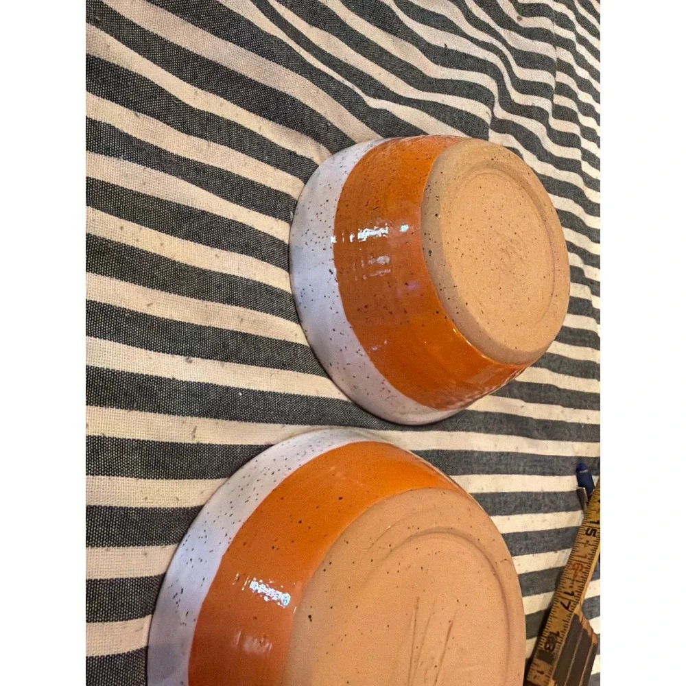 Nelis Studio Pottery Handcrafted Speckled Orange Ceramic Bowls Set of 2 MCM